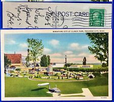 MINIATURE CITY~CLINCH PARK, TRAVERSE CITY, MICH postcard~1938 B. Franklin stamp  picture