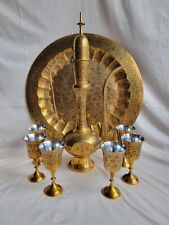 Vintage Asia India Brass Decanter, Chalices/Glasses with Tray - Gorgeous picture
