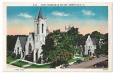 Greenville South Carolina c1940's First Presbyterian Church, vintage car picture