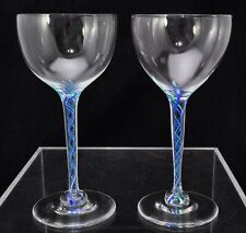 Pair of Venetian Style Studio Color Twist Stem Wine Glasses Signed HP picture