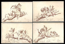 1880's ~ 4 MATCHING STOCK CARDS, CUTE LITTLE GIRL & BIRDS ON A TREE LIMB  TC911 picture