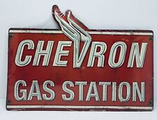 Retro Chevron Gas Station Embossed Distressed Metal Sign Reproduction Man Cave picture