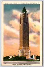 c1940s Linen Water Tower Jones Beach Park New York Long Island Vintage Postcard picture