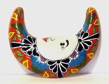 Talavera Mexican Pottery (Luna) Hanging Red Crescent Moon Face 12 1/2