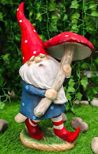 Large Whimsical Garden Gnome With Giant Toadstool Mushroom Umbrella Figurine picture