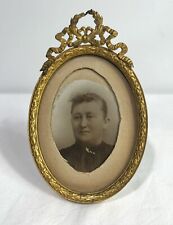 Antique Picture Frame Victorian Metal Golden Gilt Finish Ribbon MW Carr 1908 picture