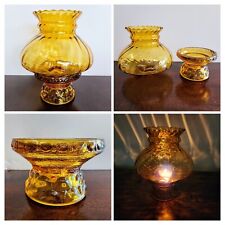 Vintage Amber Art Glass Fairy Lamp Candle Votive Holder 2-piece  7-3/4
