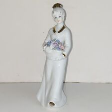 Vintage J Vazquez Fine China Figurine Lady with 3D Pastel Flowers in Basket picture