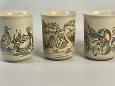Vintage Dunoon Ceramics Stoneware Mugs Set of 3 Birds Blue Pink Made In Scotland picture