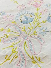 Vintage oval hand, embroider table, runner, flowers, &  bow hand, crocheted edge picture