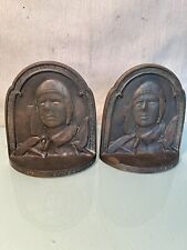 Vintage COPR 1929 The Aviator Pair Of Cast Bronze? Bookends Charles Lindberg picture
