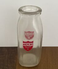RARE Vintage Andrew’s All Star Dairies Dairy Clear Milk Cream Bottle Half Pint picture