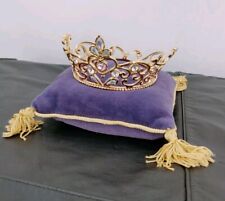 Franklin Mint Cinderella Disney's Tiara Jeweled Crown W/ Pillow 24K Gold Brushed picture