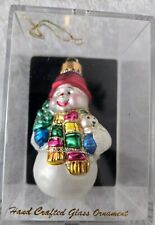 Vintage Hand Crafted Glass Snowman Christmas Ornament picture