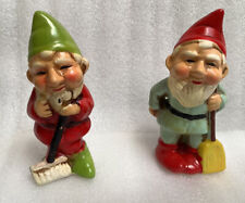 Vintage Paper Mâché Elf Gnome Figures with Brooms 4” picture