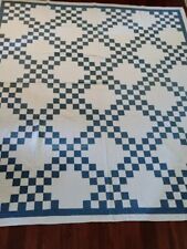 SWEET VINTAGE BLUE & WHITE QUILT~STARS OF WHITE ON THE BLUE FABRIC~HAND MADE picture