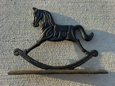 Vintage Black Cast-Iron Rocking Horse Door Stop Decoration Aprox 8”x 10.5”x 2.5” picture