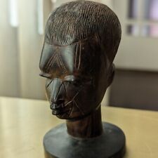 Vintage Small African Art Dark Wood Carved Tribal Sculpture Head Bust Artisan picture