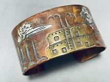 DETAILED HAND TOOLED VINTAGE NAVAJO COPPER BRACELET CUFF picture