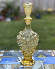 Vintage MCM Amber/Yellow GRAPE Cluster DECANTER BUBBLE GLASS BOTTLE with stopper picture