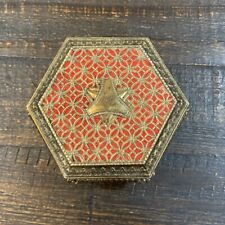 Vintage Ornate Red And Gold Tone jewelry trinket box picture