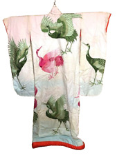 Japanese Kimono Uchikake Vintage Gorgeous wedding Pink Green Crane (u47) picture