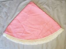 Vintage Round Pink Tablecloth With White Fringe 43 Inch picture