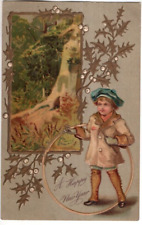 1911 ANTIQUE EMBOSSED NEW YEAR Postcard      CHILD HOLDING HOOP picture