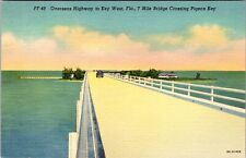 Key West FL-Florida, Overseas Highway 7 Mile Bridge, Period Car Vintage Postcard picture