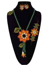 huichol art,3 pcs mexican women's necklace big-flower set,  chaquira beaded picture
