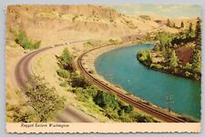 Postcard Rugged Eastern Washington, River, Train Tracks picture