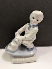 VTG Young Boy With His Bear On Scooter Figurine picture