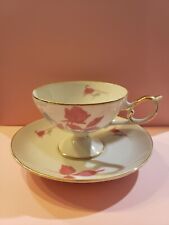 Vintage Tea Cup, Saucer Ucagco Japan Pink & Gray Floral Gold Gilt Orig Stickers  picture
