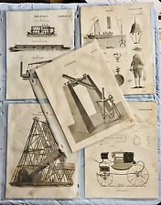 5 Antique Prints C. 1820 Diving Bell Telescope Astronomy Steam Boat Coach Making picture