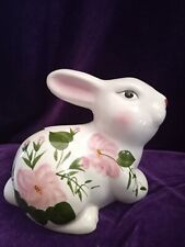 Ceramic Easter Bunny Hand Painted With Pink Flowers 6'' picture