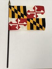 New Maryland State Mini Desk Flag - Black Wood Stick Gold Top 4” X 6” picture