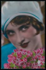 a01 Lady couple art dECO pochoir stencil original 1920s tinted photo postcard picture