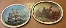 Vintage set of 2 Tin Metal Oval Trays Bicentennial ships Advertising Fabcraft picture