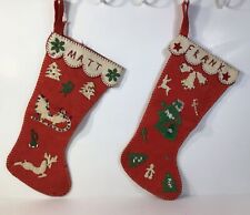 Vintage 1950’s Pair Kitschy~MCM Christmas Stockings~Felt Sequins Beads~FREE SHIP picture