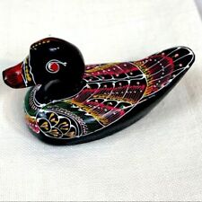 VINTAGE MIcro Tiny HAND PAINTED Black LACQUER DUCK Hand Carved picture