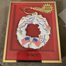 Lenox 2003 Home of the Brave Patriotic Wreath 4” Ornament USA Flag picture