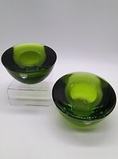 Orrefors Sweden Pair of 'Nordic Lights' Votive Holders in Green Glass BEAUTIFUL picture
