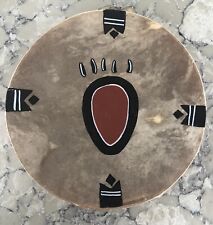 VTG  Hand Painted Bear Paw Drum And Drum Stick Animal/Deer Skin & Wood. 12” X 3” picture