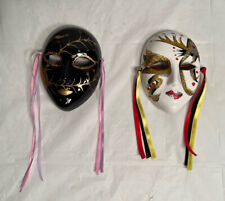 2 Vintage Mardi Gras Masks Ceramic Colorful 4.75