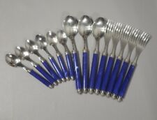 Vintage Eme Inox Italy 18/10 Stainless Flatware 14 Pieces Blue Marble Resin picture