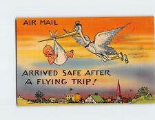 Postcard Air Mail Arrived Safe After a Flying Trip Comic Baby Announcement Card picture