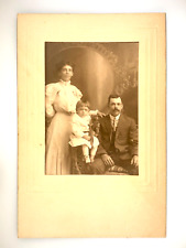 ANTIQUE Edwardian c.1910s Small Mounted CABINET PHOTO Family w/STEIFF TEDDY BEAR picture