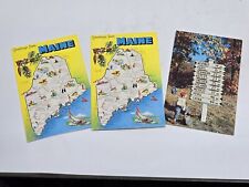 Vintage Lot of 3 Maine Postcards Sign Post + Greetings From Maine Map UNPOSTED picture