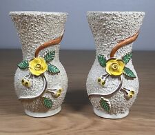Vintage Antique French Barbotine Majolica Vases Pair Century Confetti 6” Tall picture