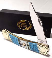 Frost Cutlery Genuine White Mother Of Pearl Blue Turquoise Folding Pocket Knife picture